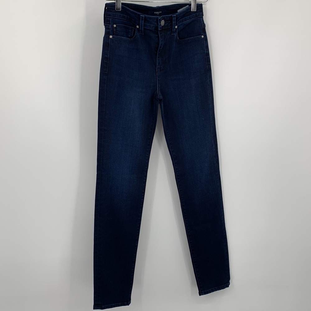 Fidelity Denim Excel slim straight skinny jeans dark wash mid-rise stretch 25